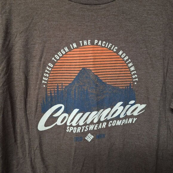 Columbia Tee Shirt Brown PNW Mountain Mens Large Pacific North West Short Sleeve - Picture 1 of 6
